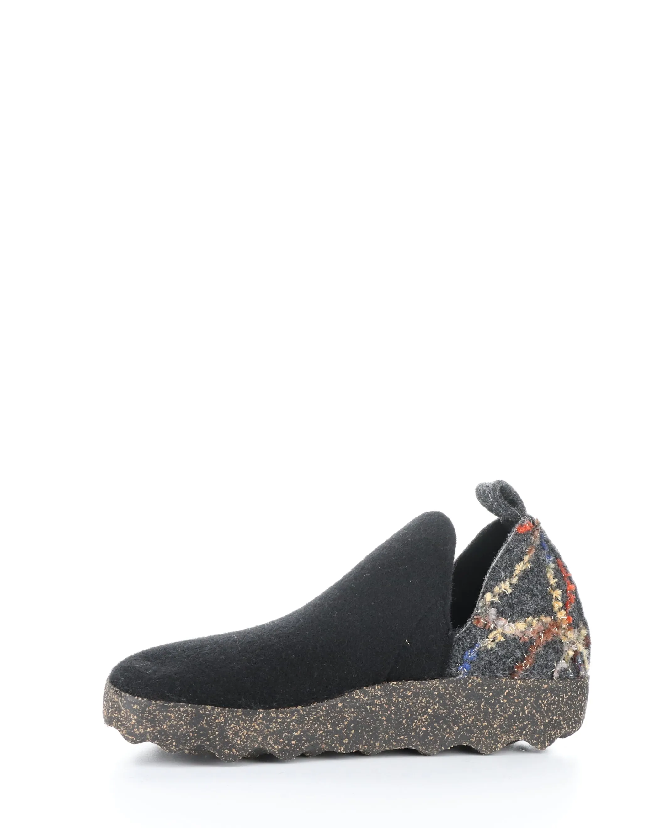 CITY086ASP Felt Present Black Round Toe Shoes