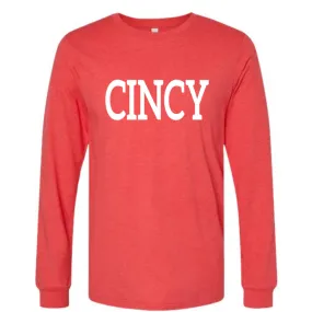 Classic Cincy Block Long Sleeve T-Shirt on Heathered Red