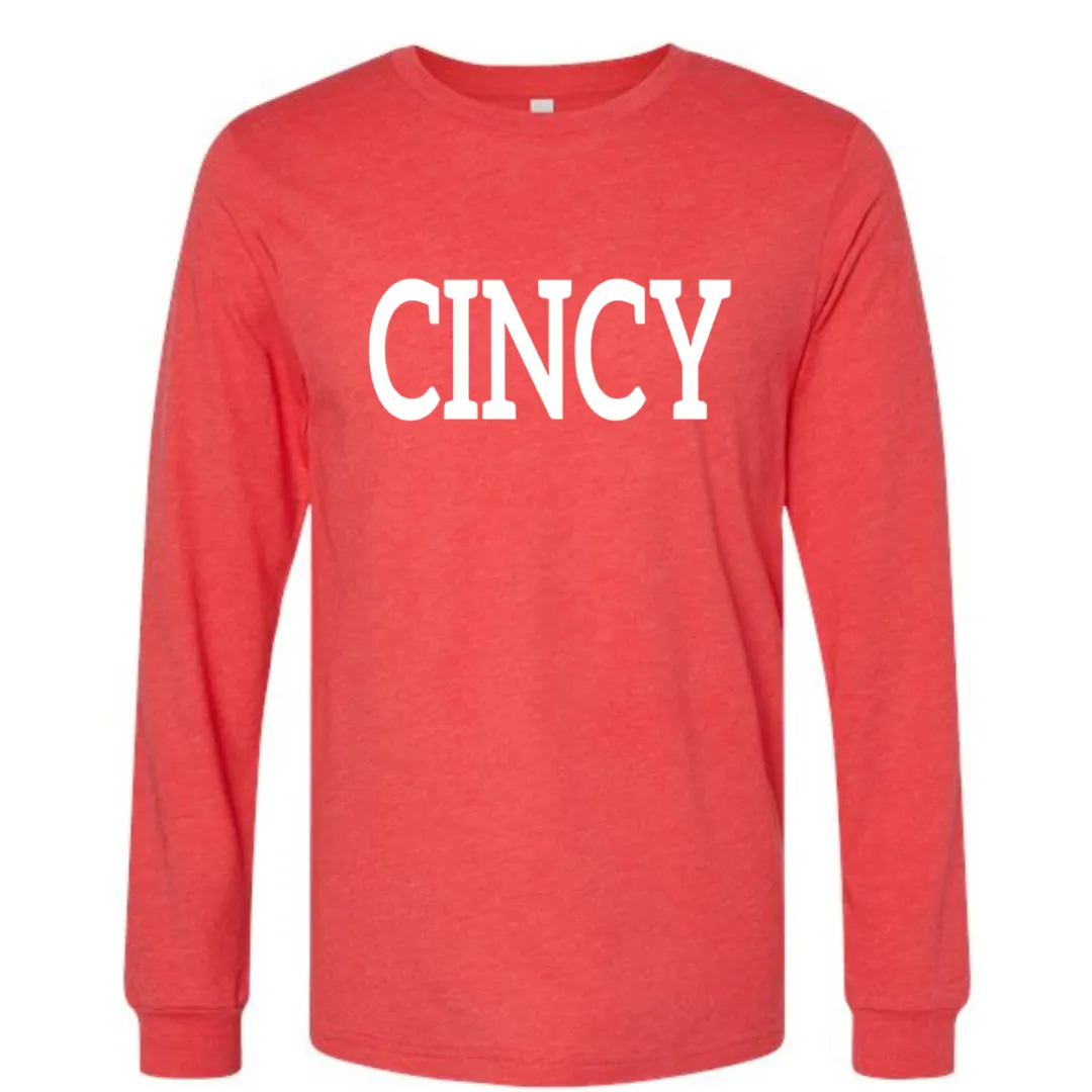 Classic Cincy Block Long Sleeve T-Shirt on Heathered Red