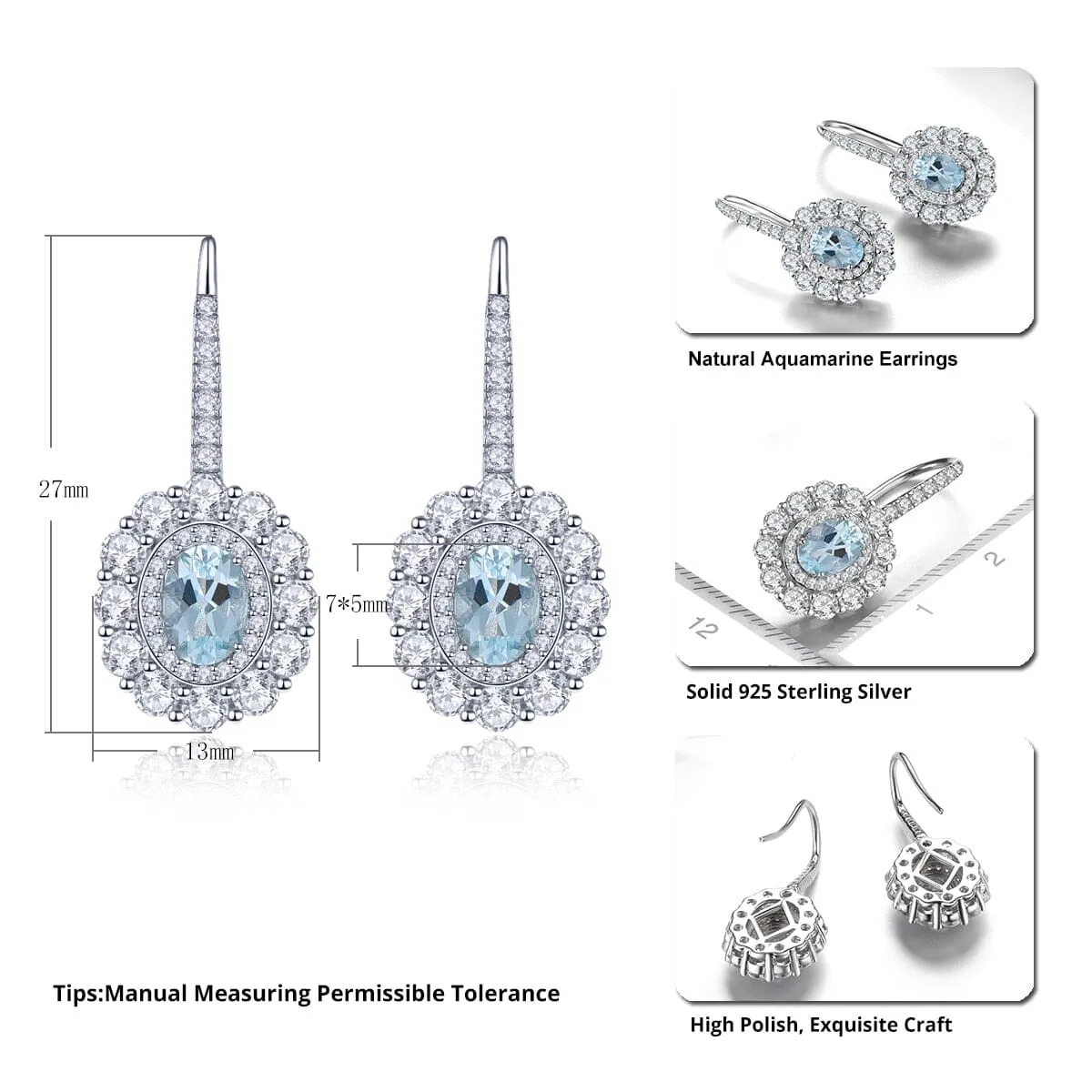 Classic Oval Aquamarine Drop Earrings - 925 Sterling Silver