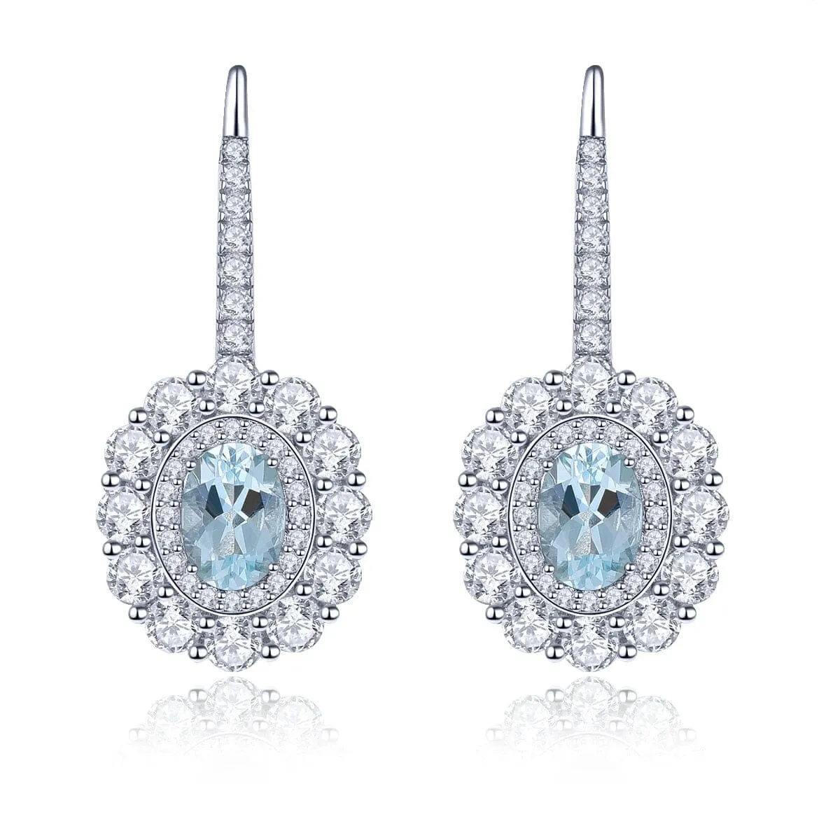 Classic Oval Aquamarine Drop Earrings - 925 Sterling Silver