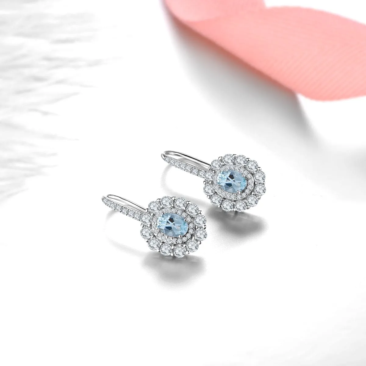 Classic Oval Aquamarine Drop Earrings - 925 Sterling Silver