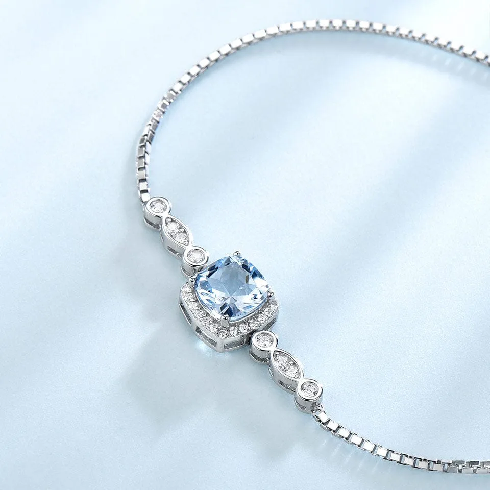 Classy Geometric Aquamarine Bracelet - 925 Sterling Silver