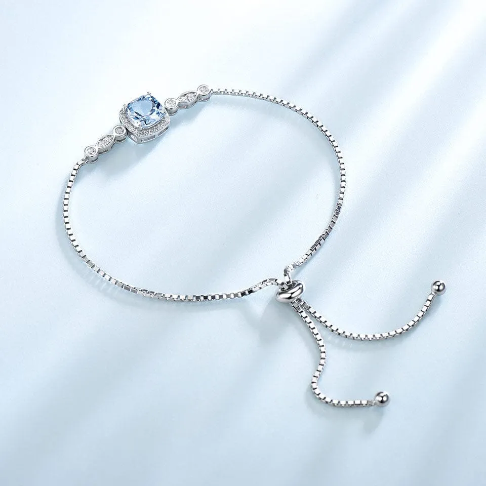 Classy Geometric Aquamarine Bracelet - 925 Sterling Silver