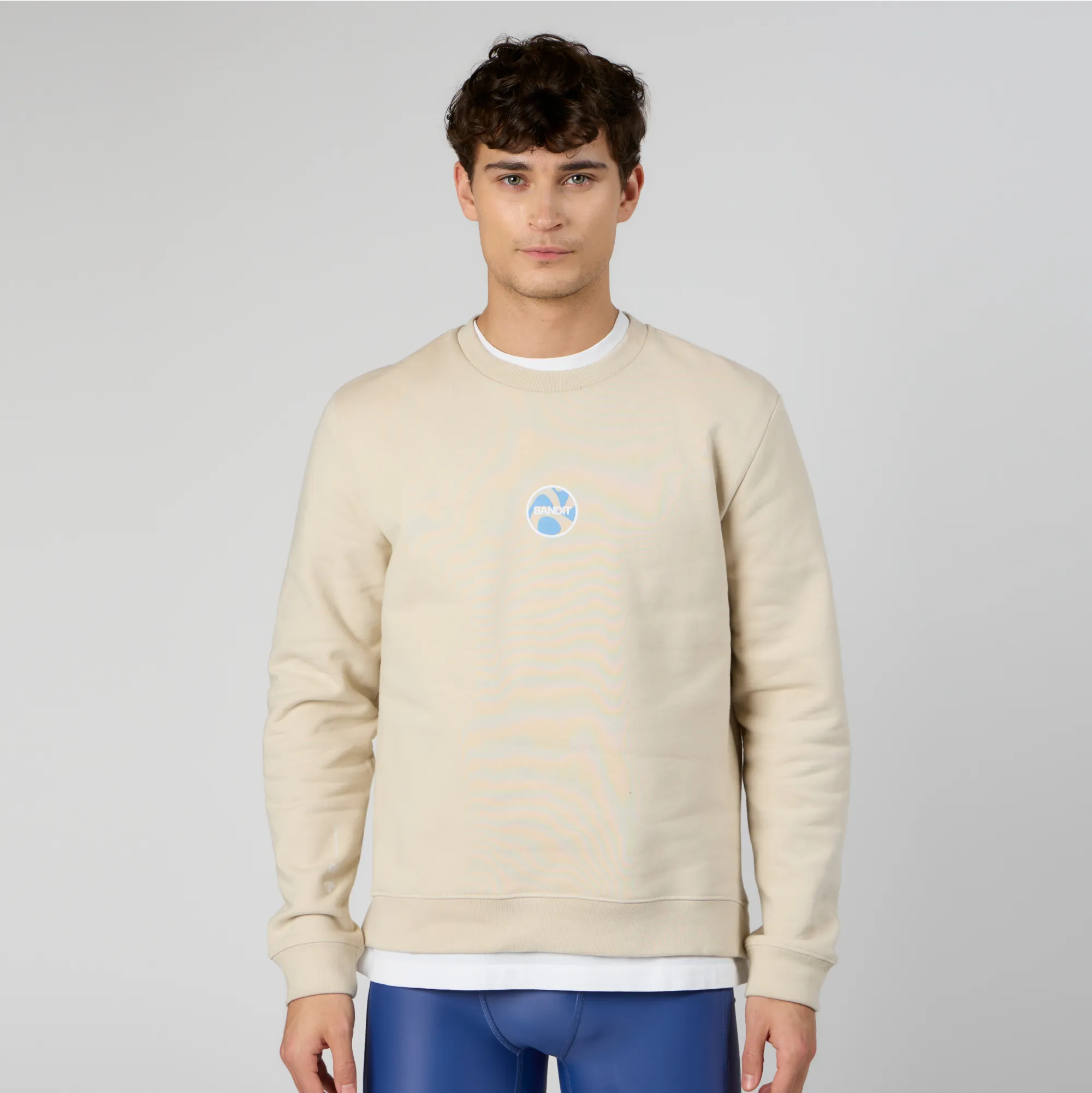 Cotton Fleece Mirrored Runner Crewneck - Champagne