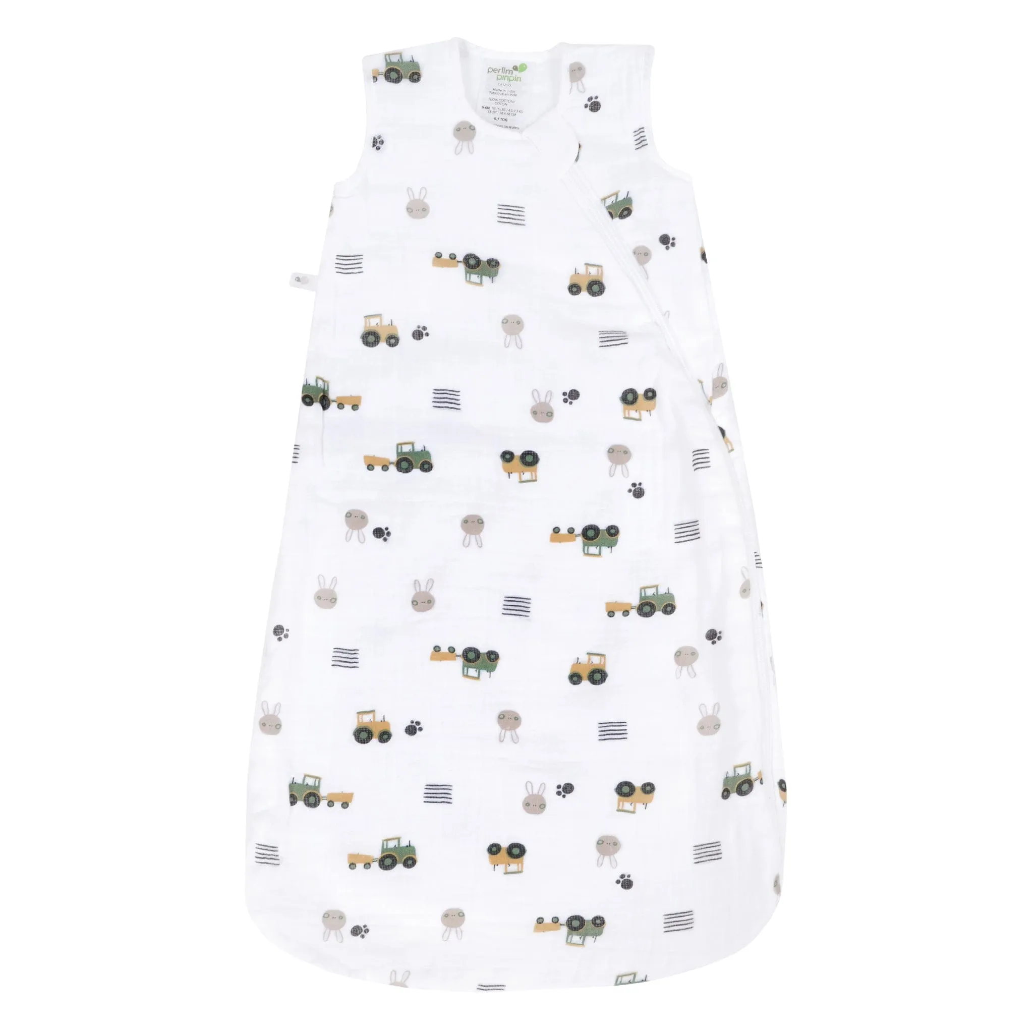 Cotton muslin sleep sack - Tractors  (0.7 tog)