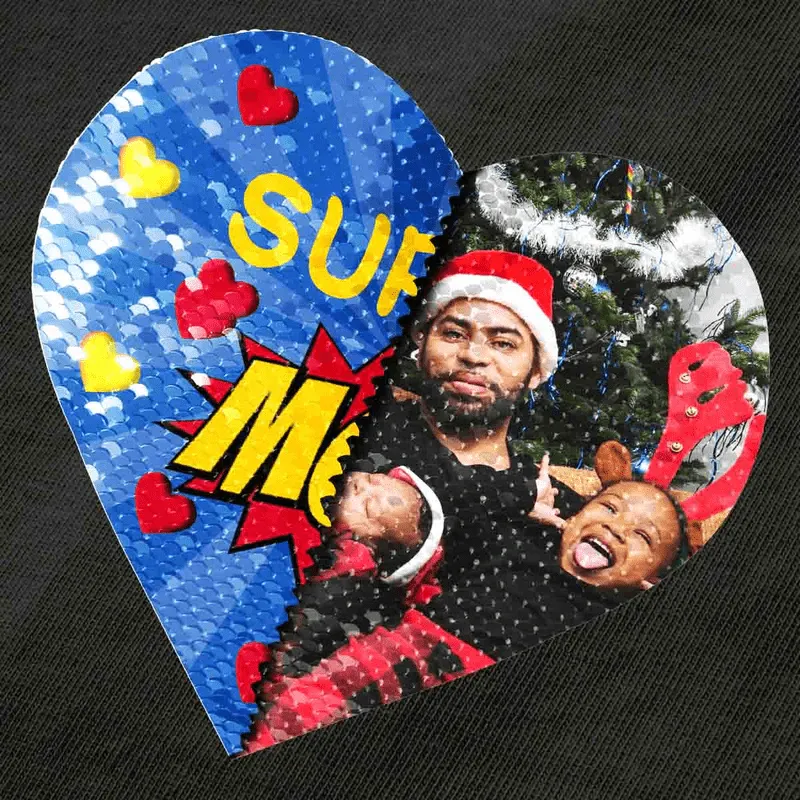 Custom Photo DIY Heart Flip Sequin T-shirt Super Mom Unisex Shirt Cotton Sequin Tee Mother's Day Gifts