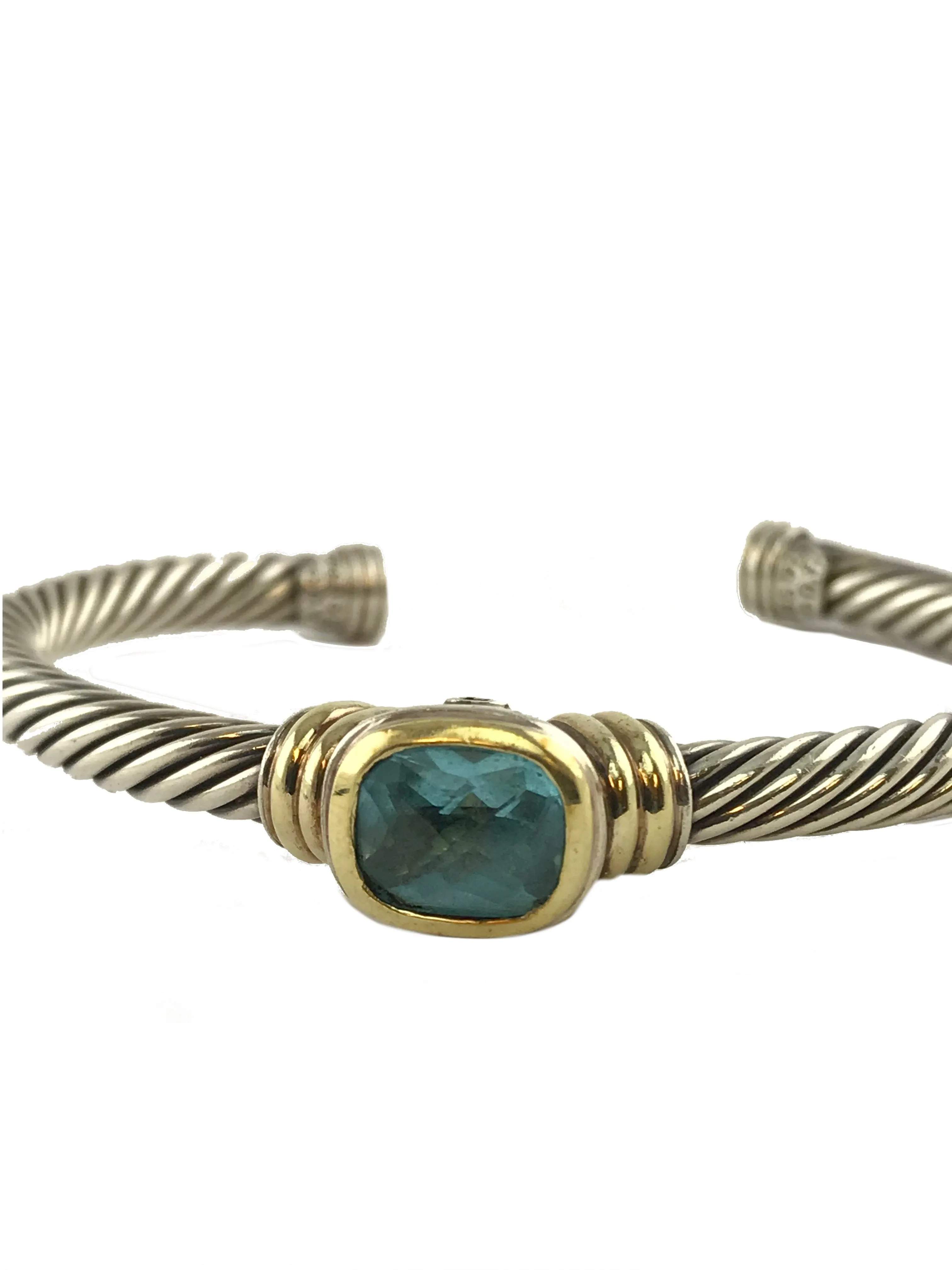 David Yurman Silver 14k Gold Blue Topaz Noblesse Bracelet