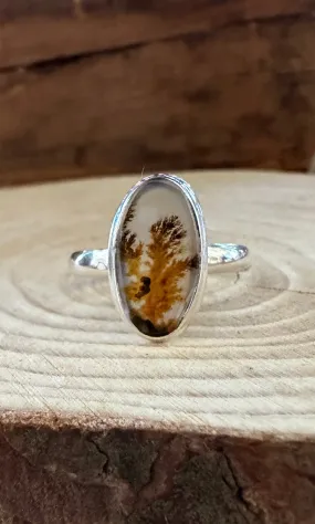 DENDRITIC AGATE and Silver Ring Size 8