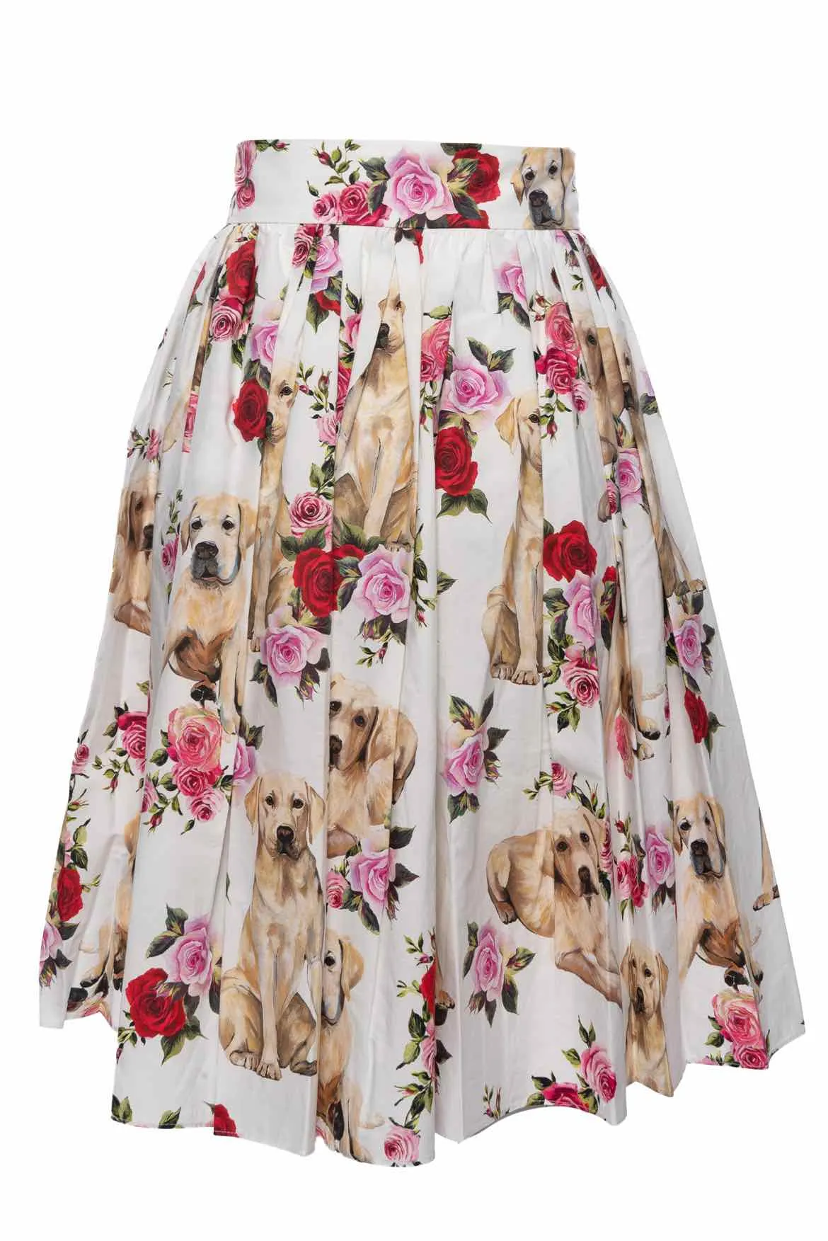 Dolce & Gabbana Size 44 Labrador & Floral Printed Skirt