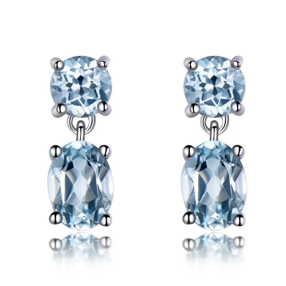 Double Created Nano Sky Blue Topaz Gemstone Earrings - 925 Sterling Silver