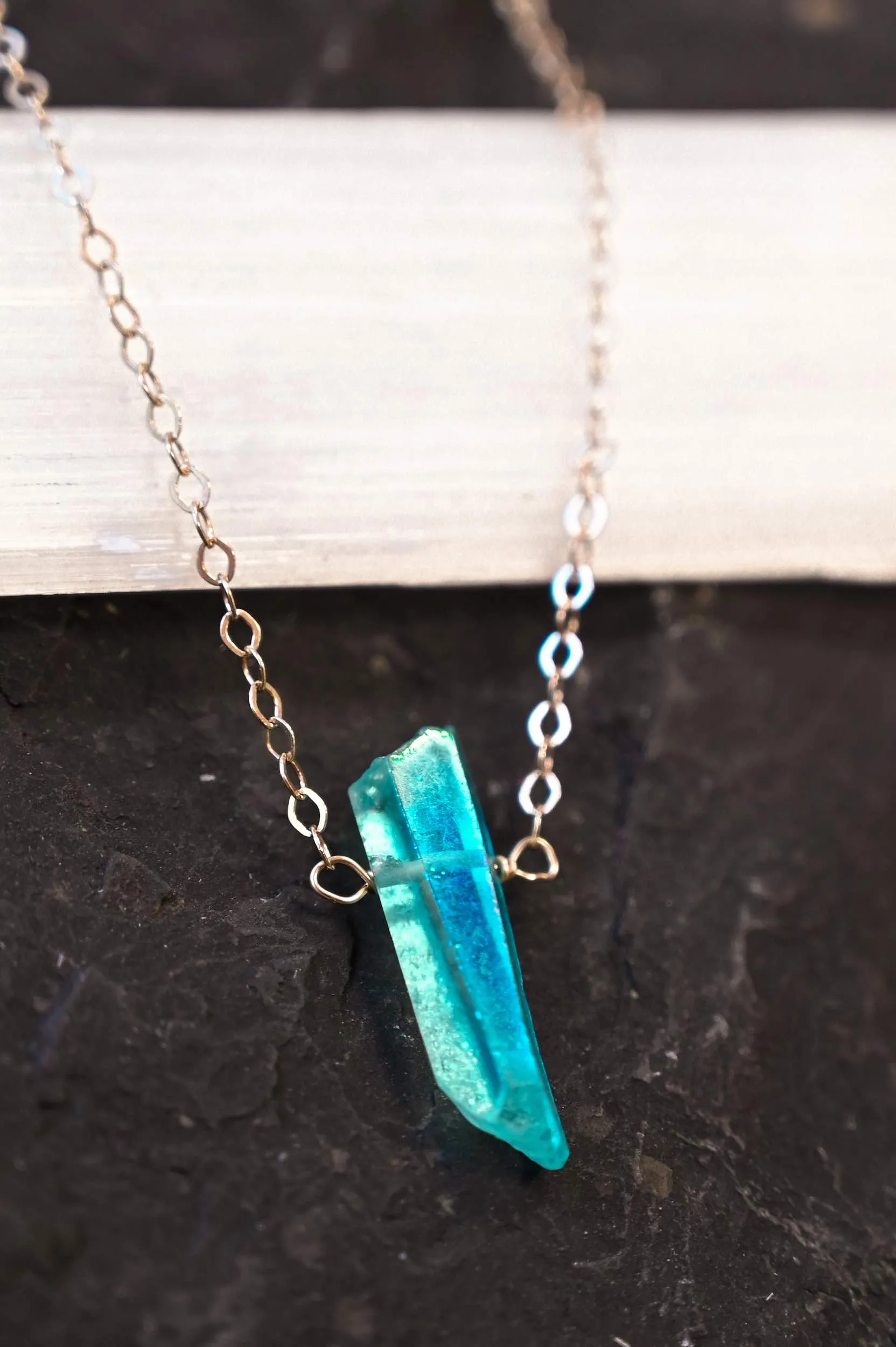 Dreamer Blue Angel Aura Quartz Gold Necklace