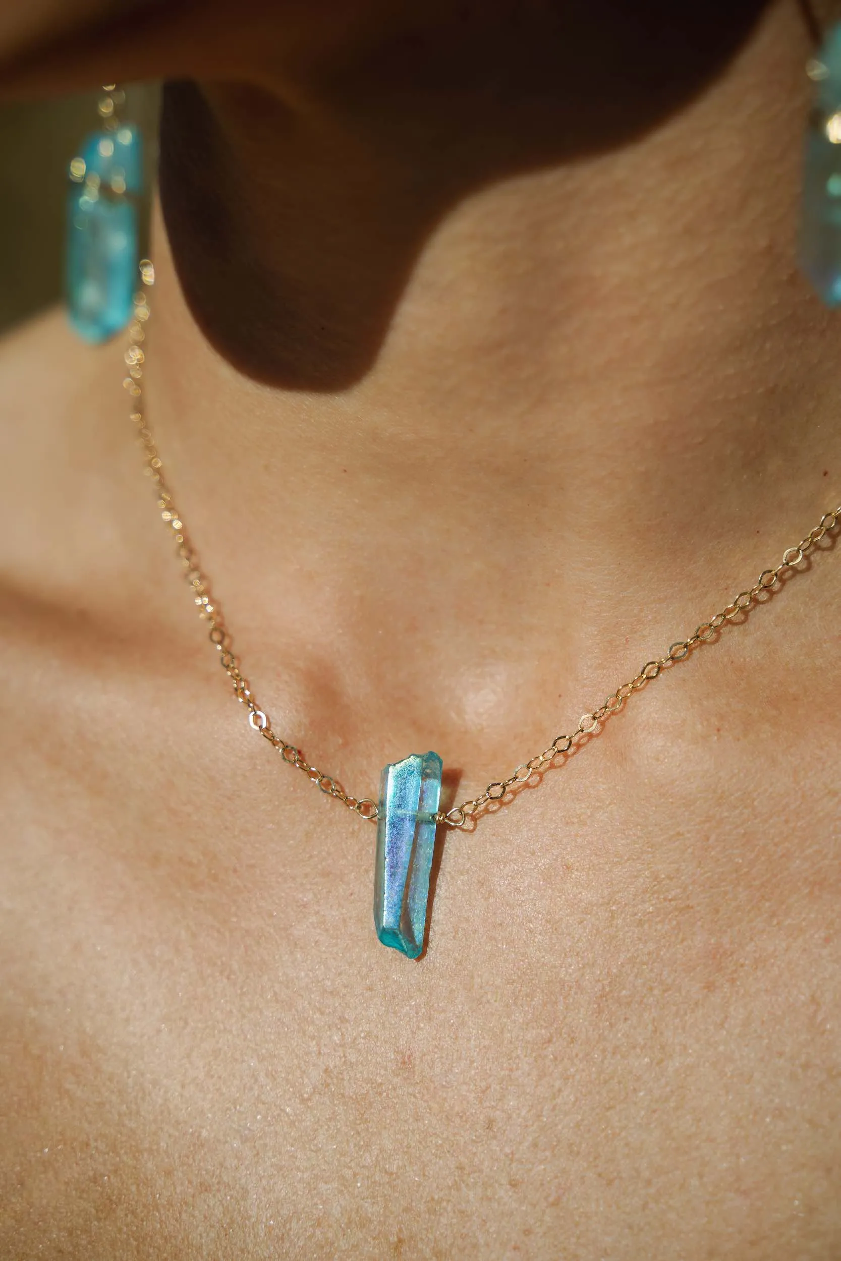 Dreamer Blue Angel Aura Quartz Gold Necklace