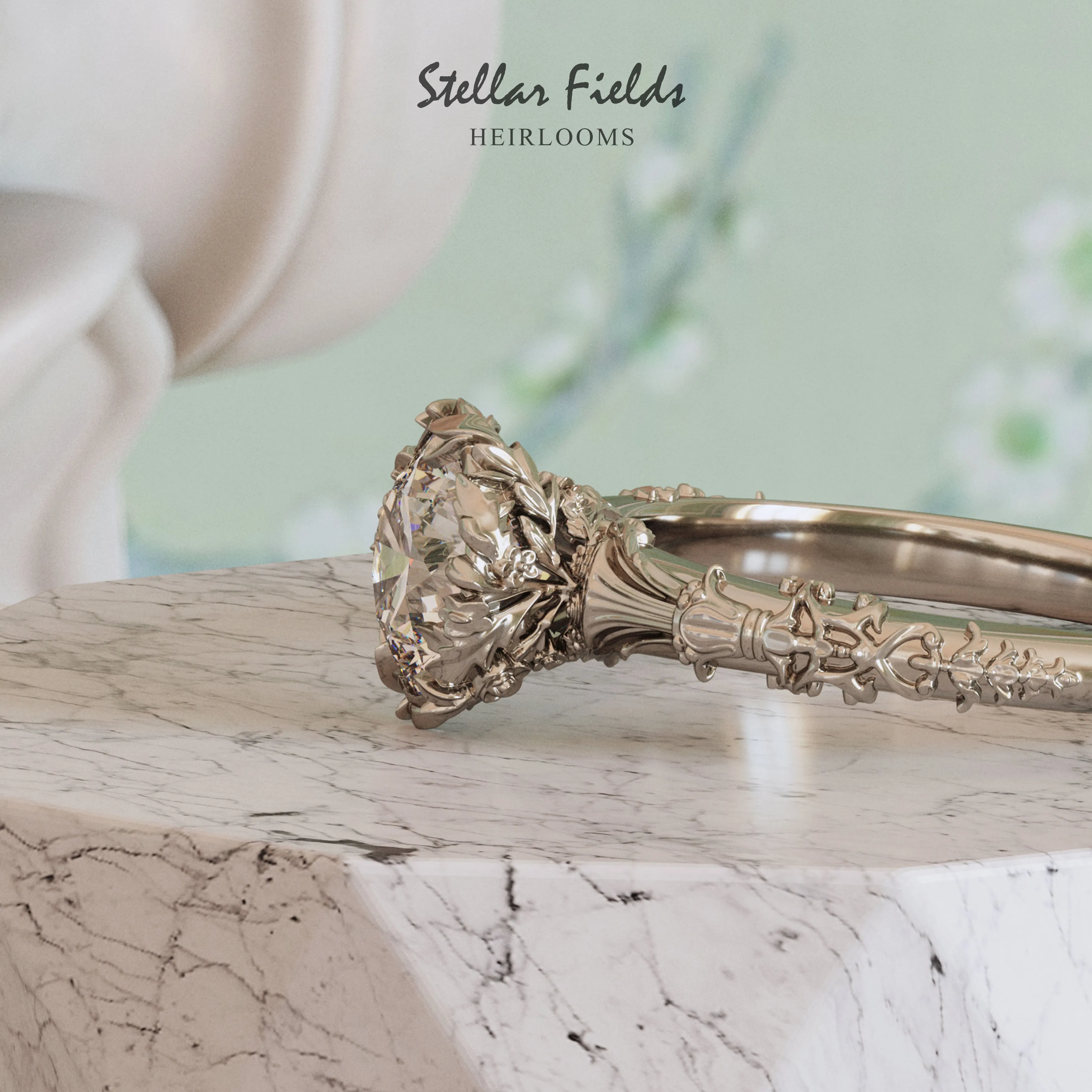 Elise Heirloom Floral Engagement Ring Intricate OOAK