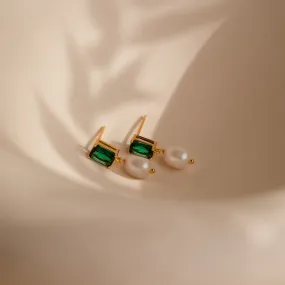 Emerald Pearl Drop Earrings