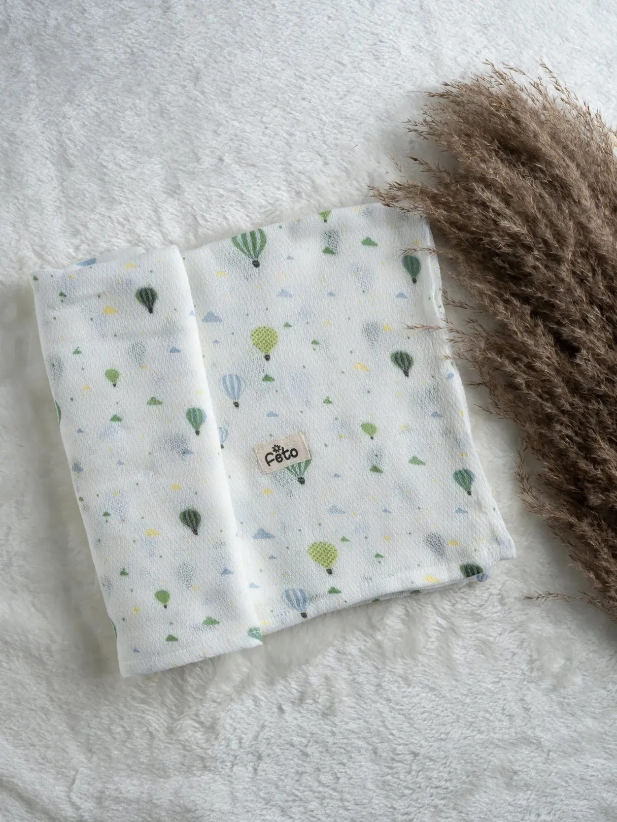 FETO COTTON MUSLIN SWADLE WRAP - GREEN BALLOON