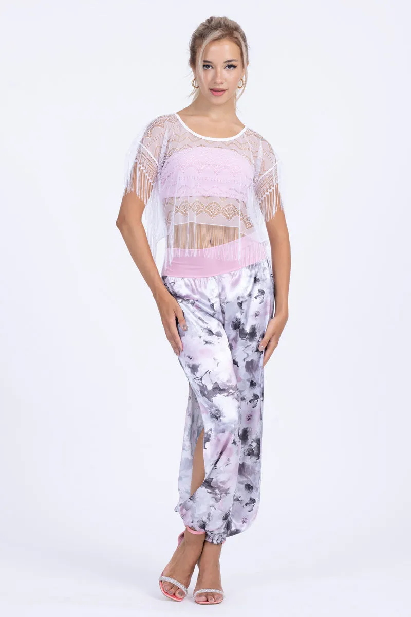 Floral Gathered Satin Pants