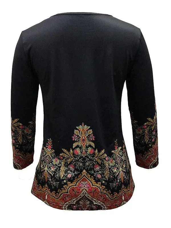 Floral Print Women's Long Sleeve T-shirt for Fall & Winter