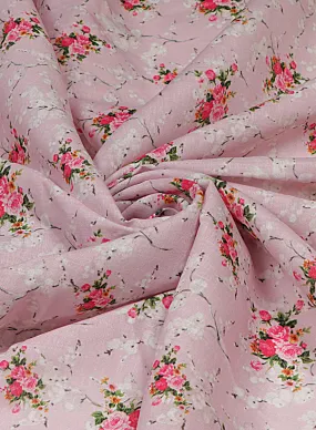 Floral printed Baby Pink and Rose Pink Cotton Linen Blend Fabric