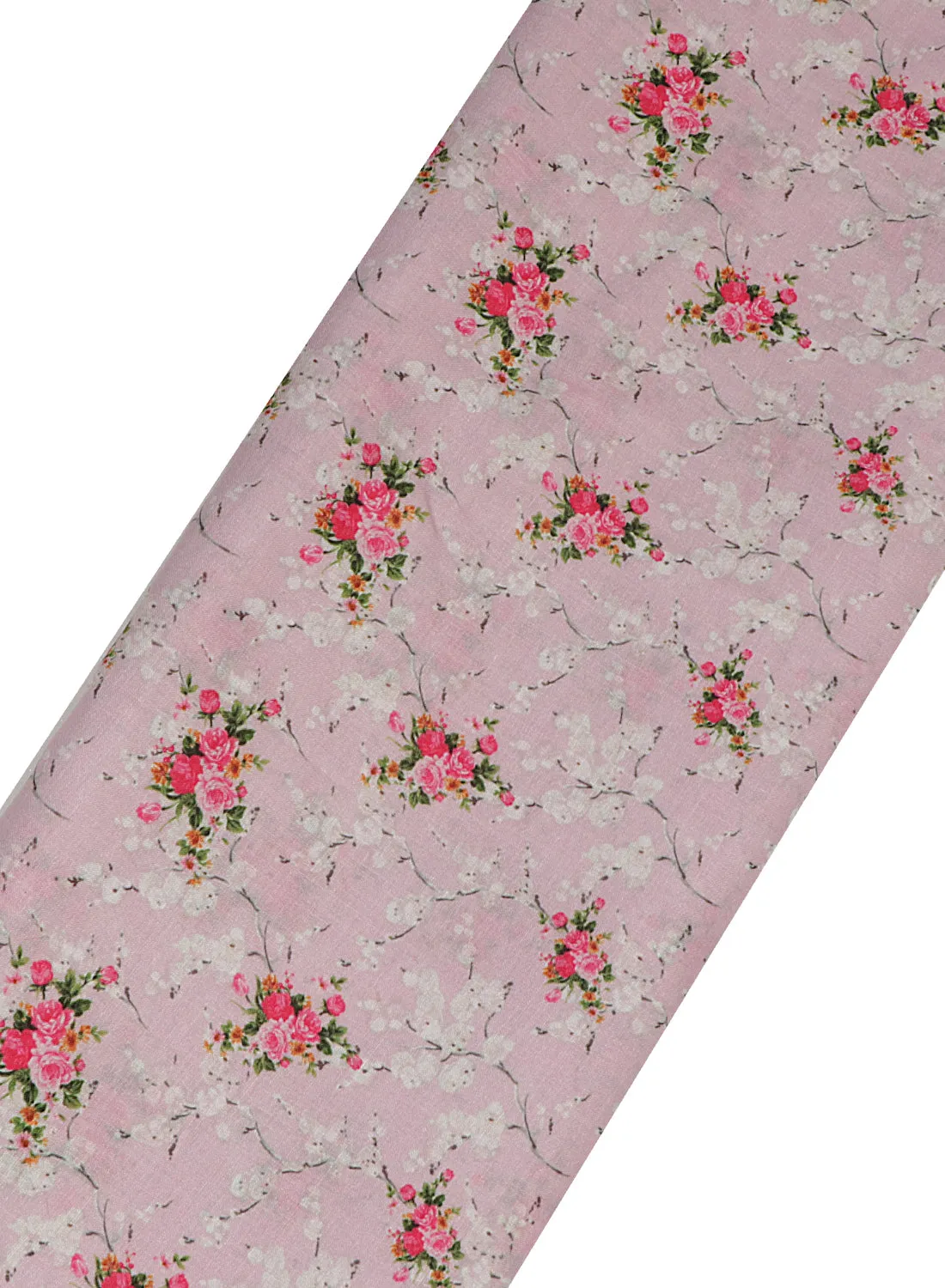 Floral printed Baby Pink and Rose Pink Cotton Linen Blend Fabric