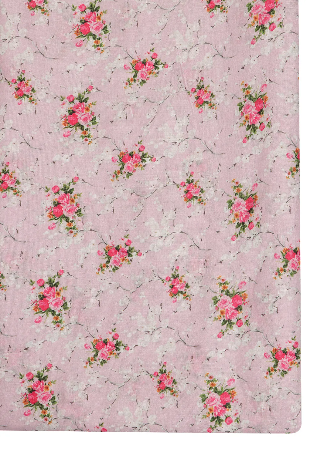 Floral printed Baby Pink and Rose Pink Cotton Linen Blend Fabric