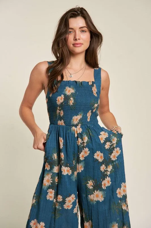 Floral Printed Ruffle Detail Jumpsuit