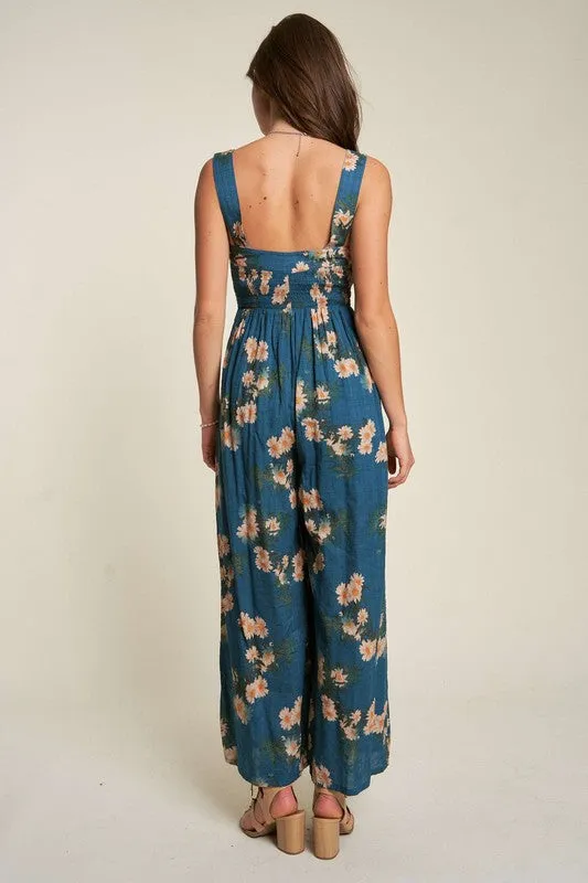 Floral Printed Ruffle Detail Jumpsuit