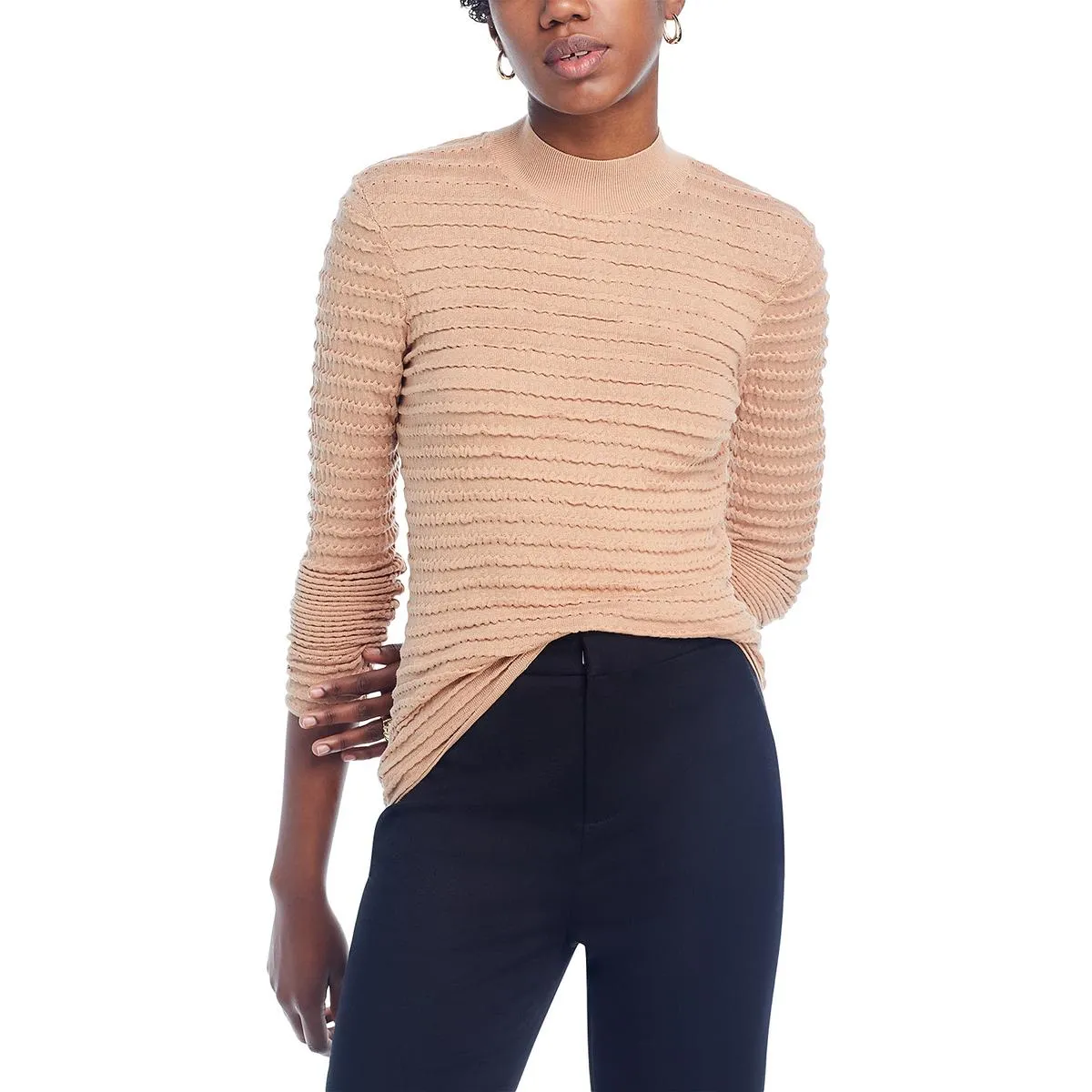 FRAME Womens Silk Blend Smocked Mock Turtleneck Sweater