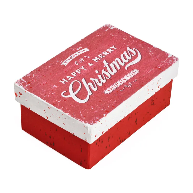 Gift Boxes-Vintage Merry Christmas-Paper Mache-Rectangle-X-Small-Quantity 1