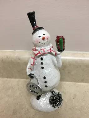 Glittered Snowman with Bottled Brush Trees - Assorted Styles