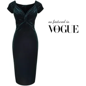 Green Velour Crossover Wiggle Dress