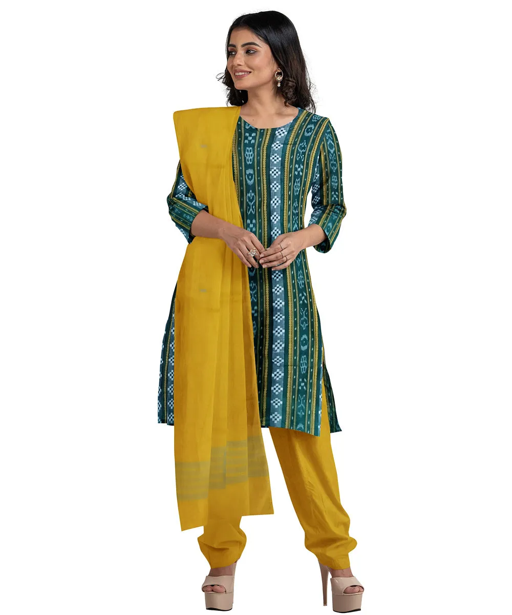 Green yellow handwoven cotton nuapatna dress material