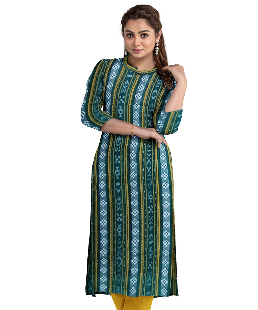 Green yellow handwoven cotton nuapatna dress material