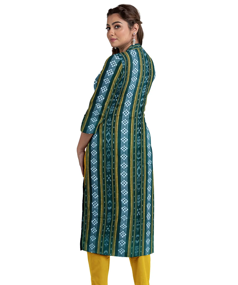 Green yellow handwoven cotton nuapatna dress material