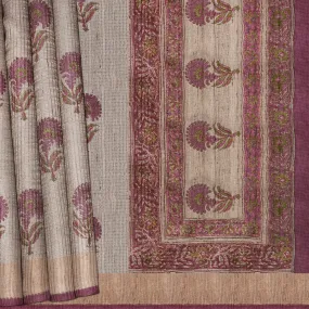 Handwoven Beige Tussar Silk Saree - 2114T010649DSC