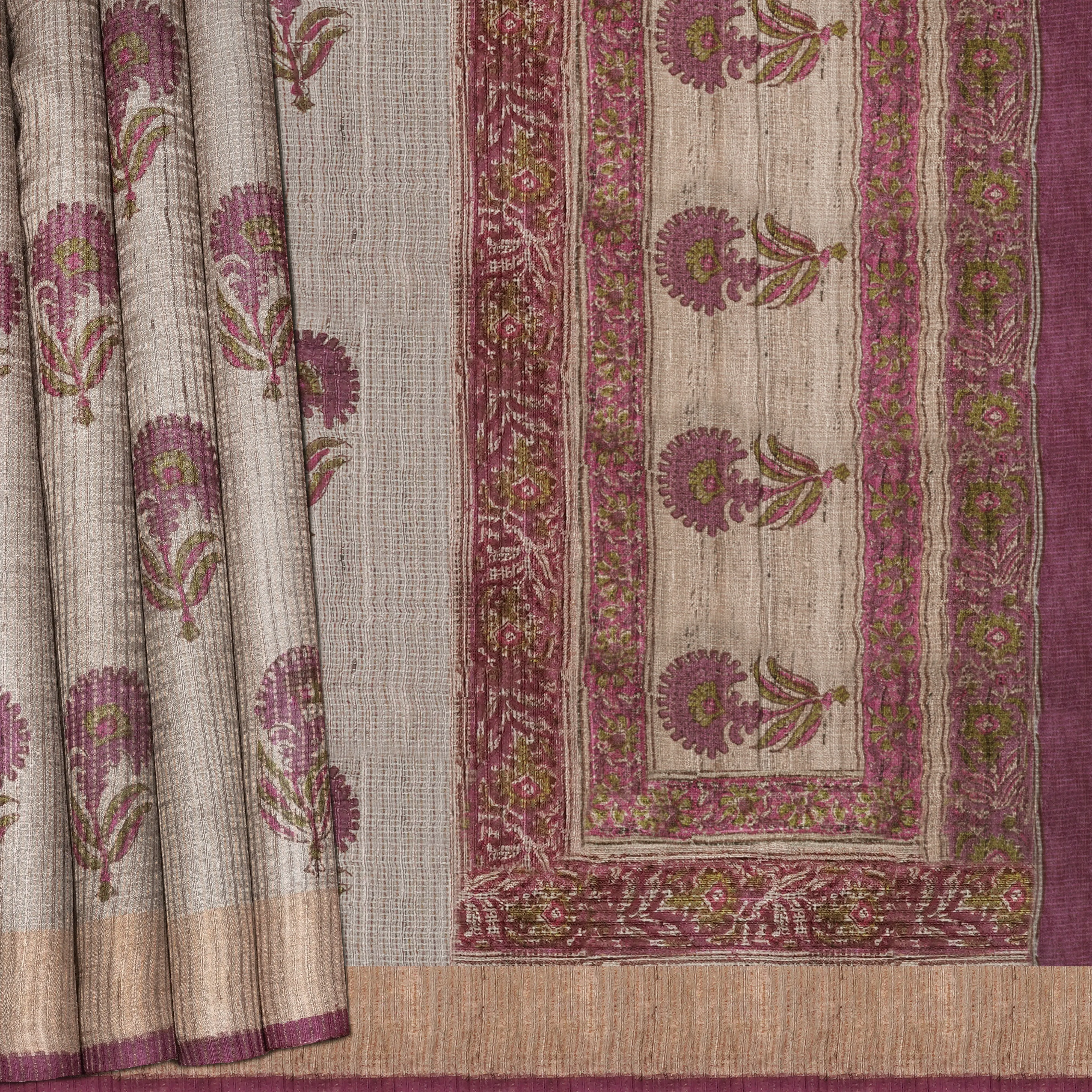 Handwoven Beige Tussar Silk Saree - 2114T010649DSC