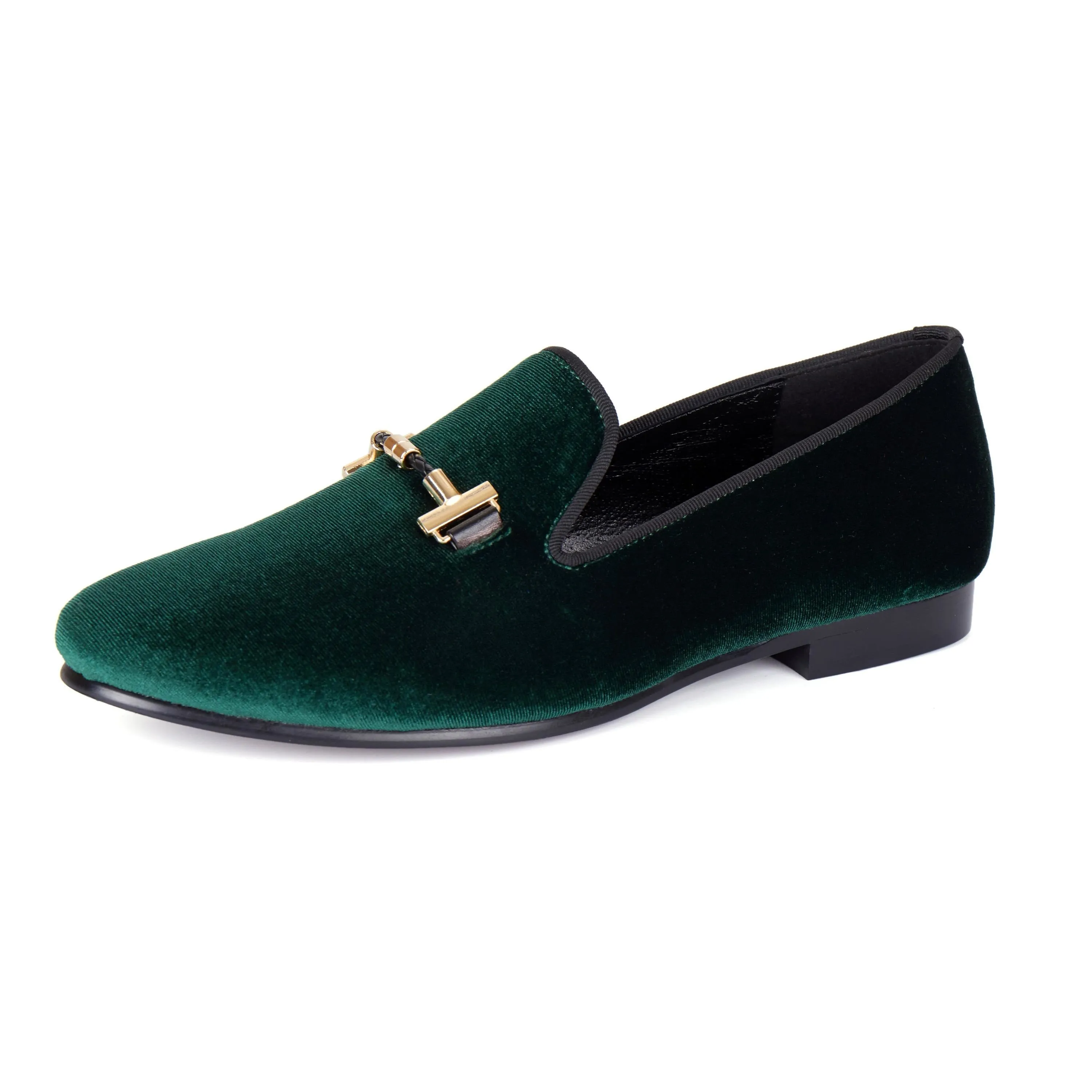 Harpelunde Men Velvet Loafers Green Wedding Buckle Dress Shoes