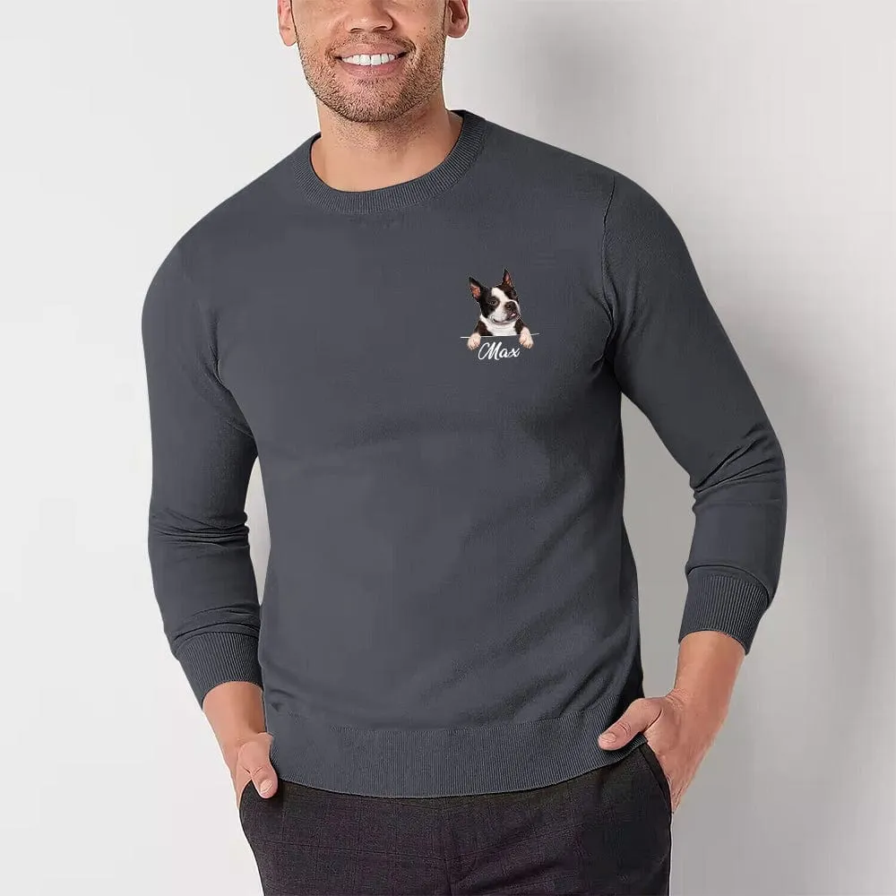 [High Quality]Custom Pet Face&Name Round Neck Sweater for Men Personalized Long Sleeve Ugly Sweater Tops