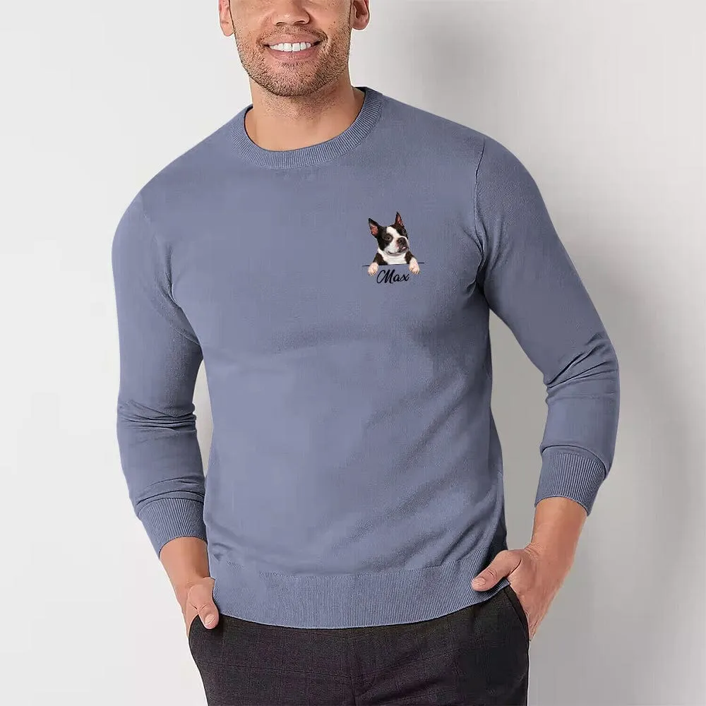 [High Quality]Custom Pet Face&Name Round Neck Sweater for Men Personalized Long Sleeve Ugly Sweater Tops