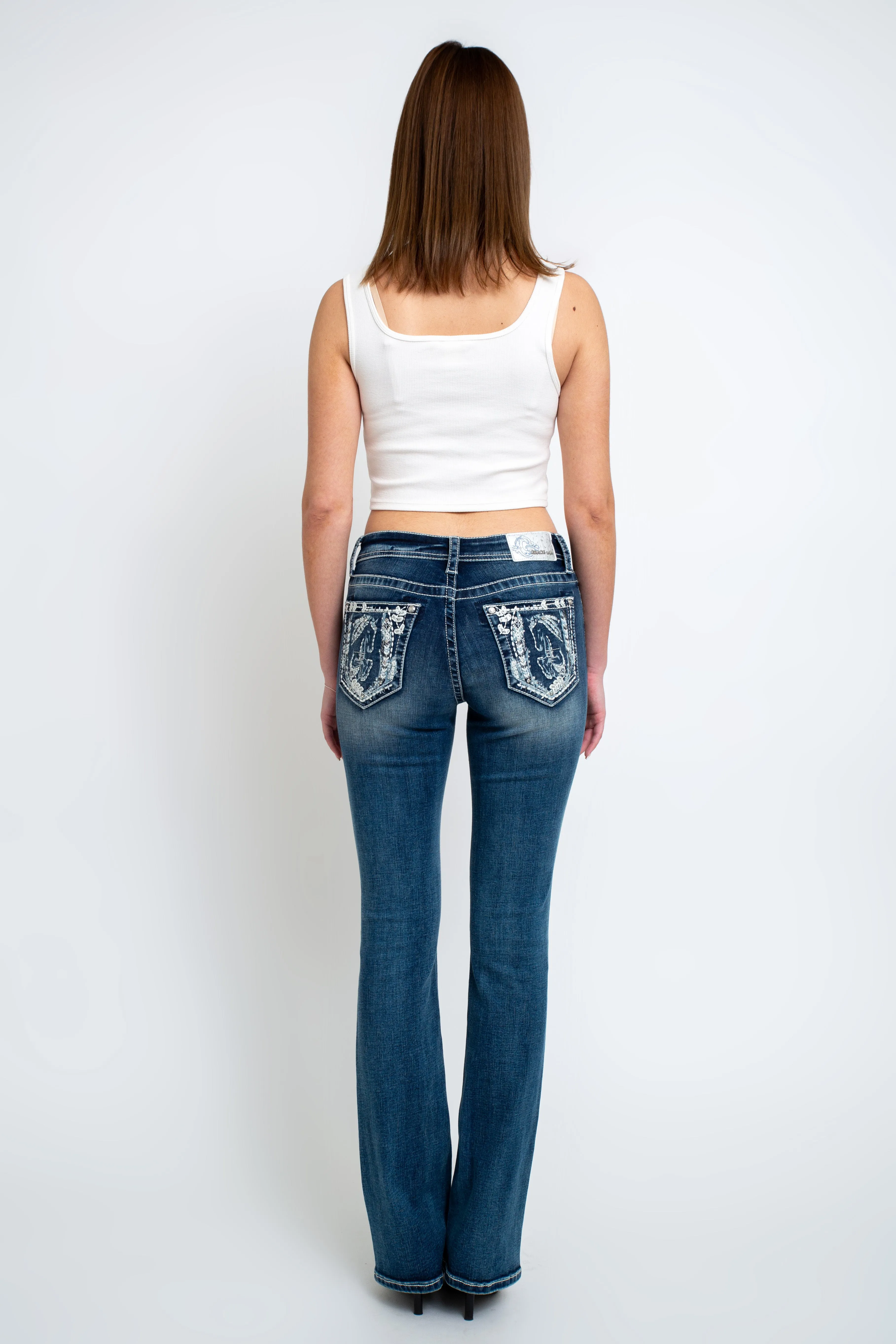 Horse Head Modify Embellished Mid Rise Bootcut Jeans