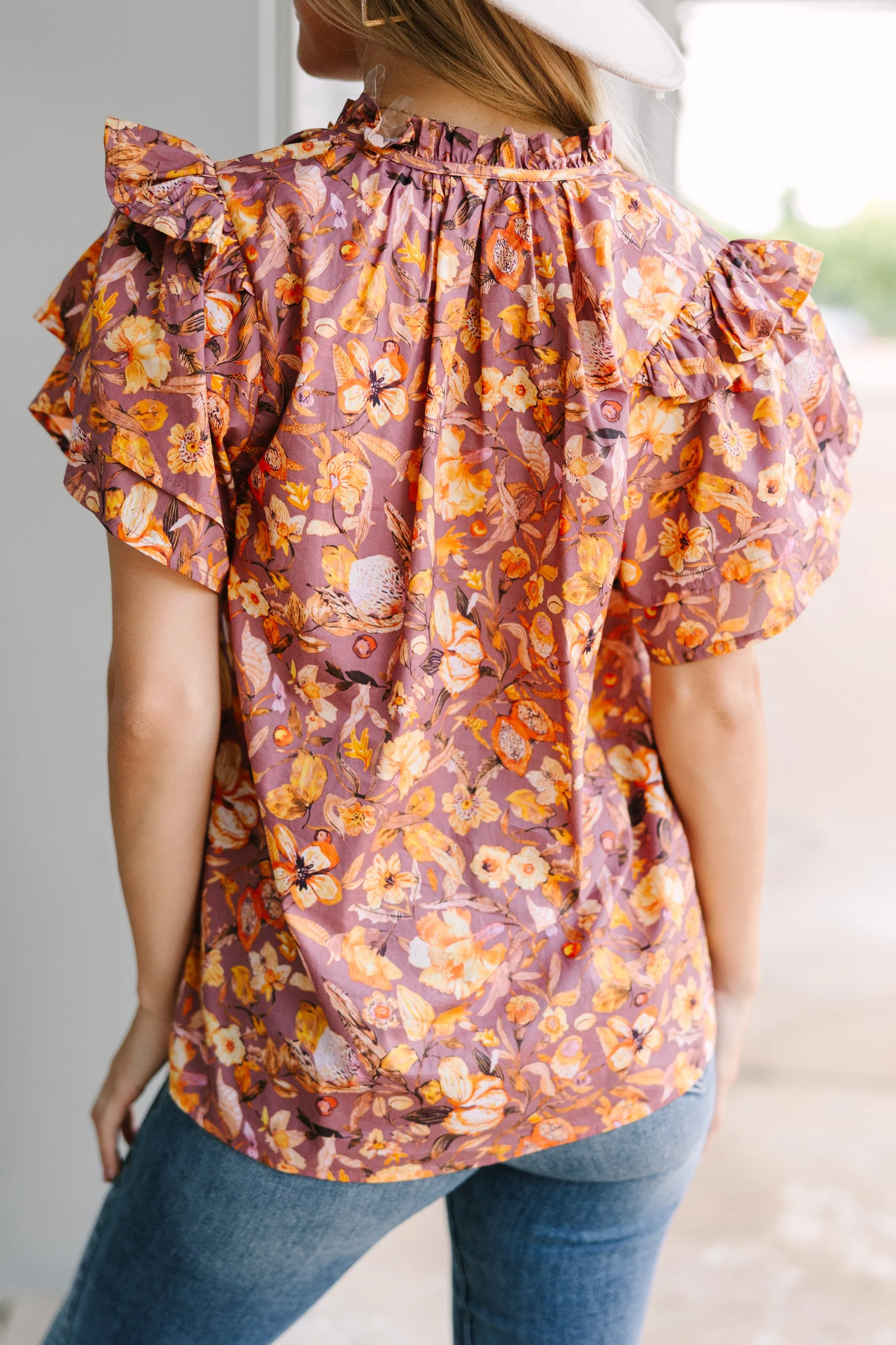 In The Zone Red Bean Floral Blouse