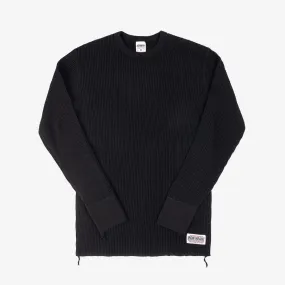 Iron Heart - Waffle Knit Long Sleeved Crew Neck Thermal Top - Black