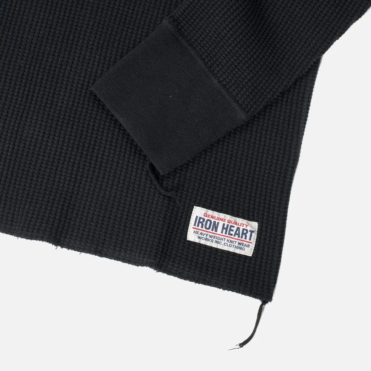 Iron Heart - Waffle Knit Long Sleeved Crew Neck Thermal Top - Black