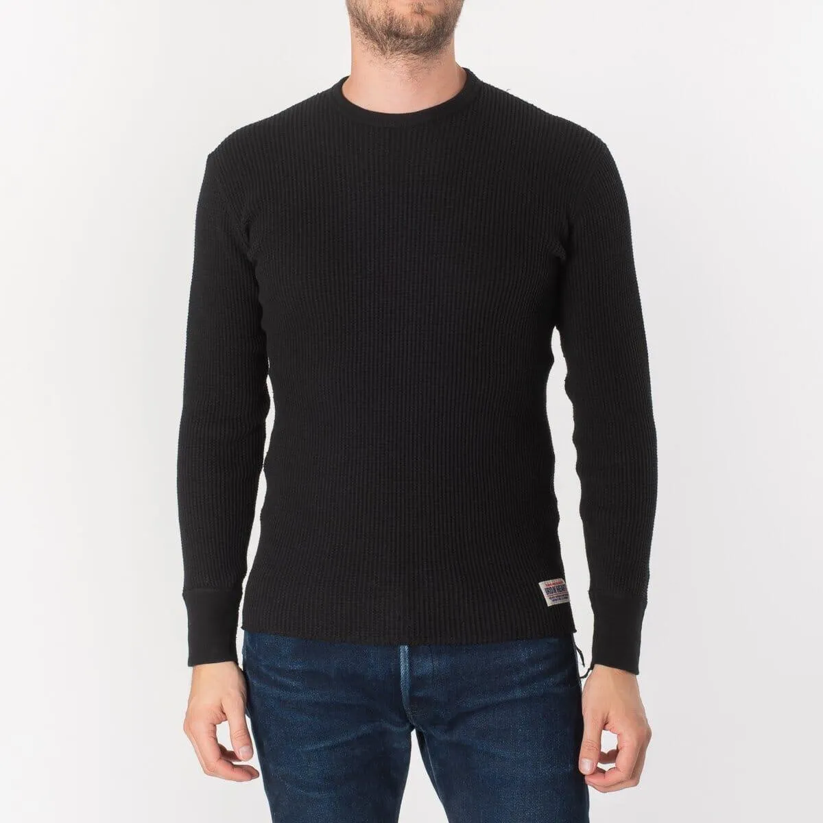 Iron Heart - Waffle Knit Long Sleeved Crew Neck Thermal Top - Black