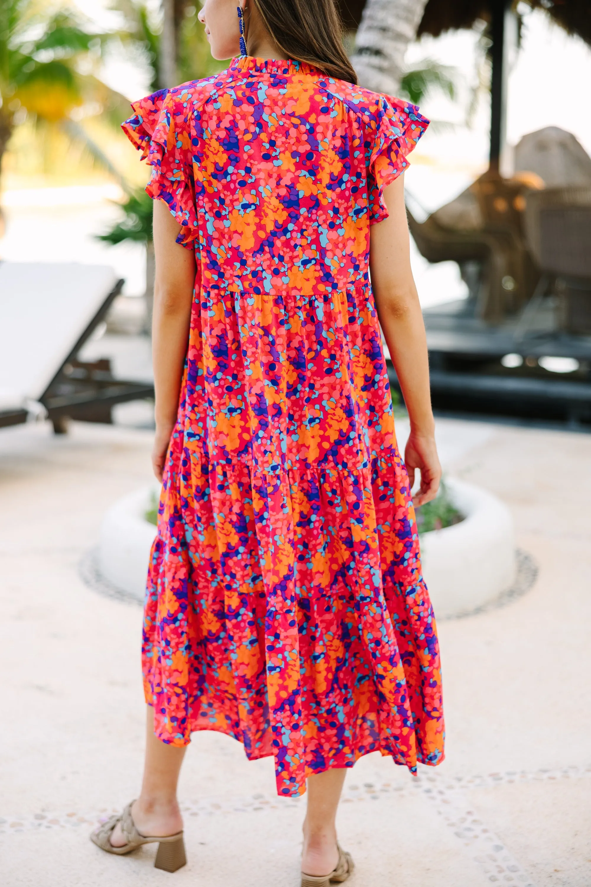 It's All Clear Fuchsia Pink Floral Midi Dess