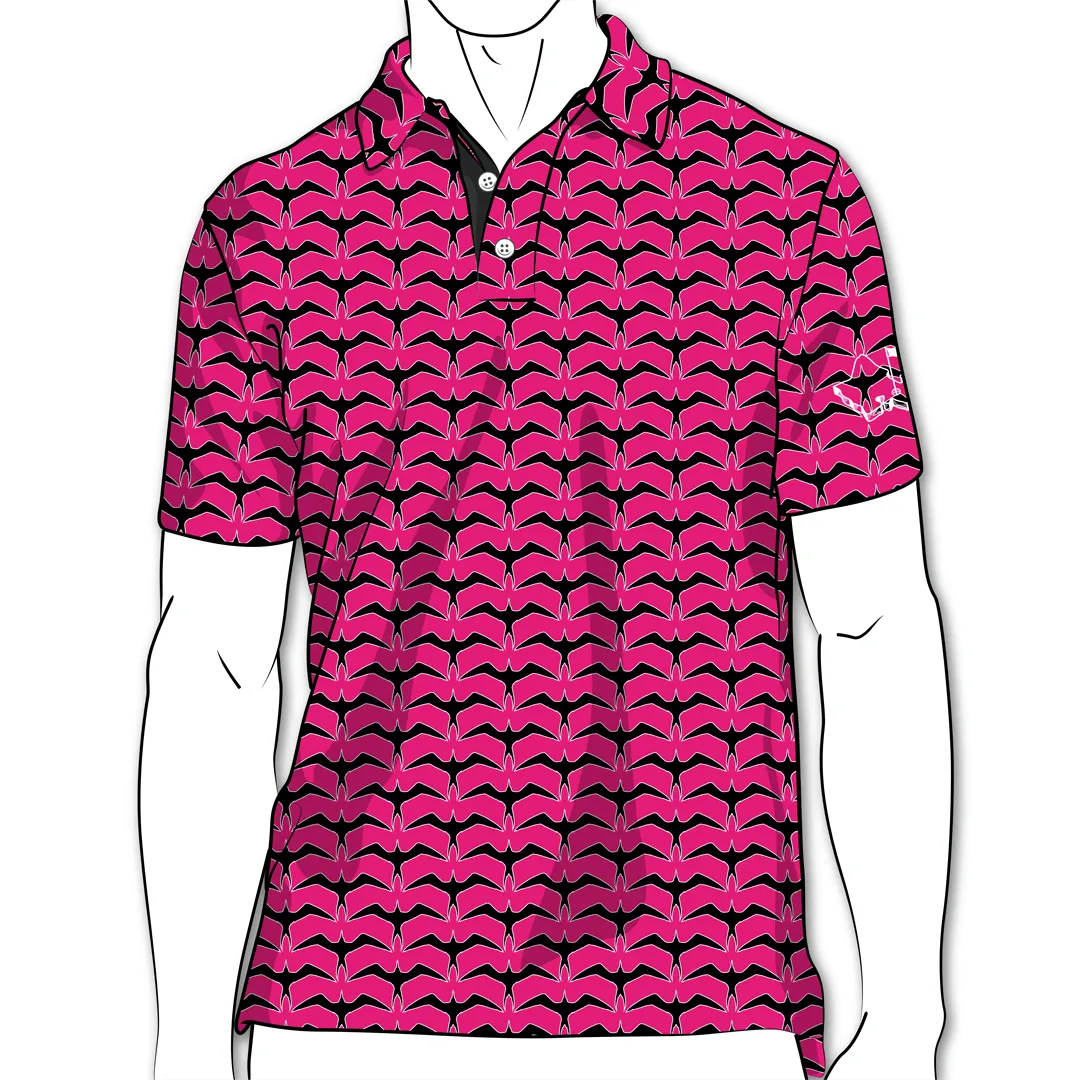 Iwa Flock Pink Sky - OGA Men's Polo - Magenta / Black