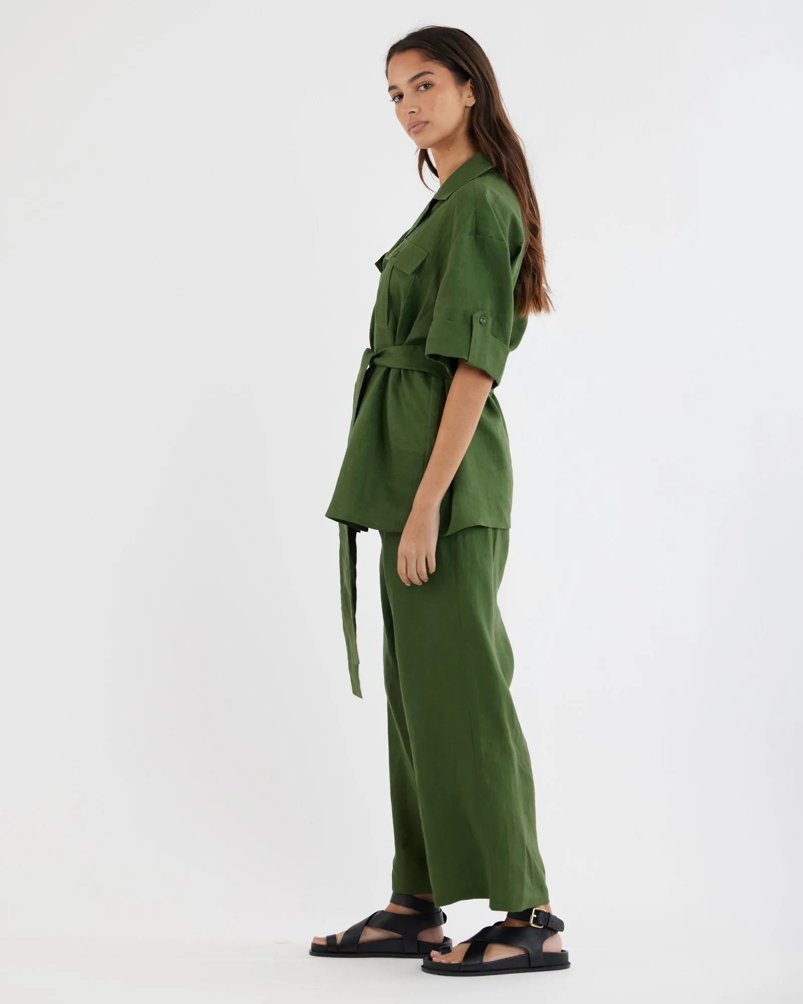 Jade Oversized Linen Shirt - Verdant