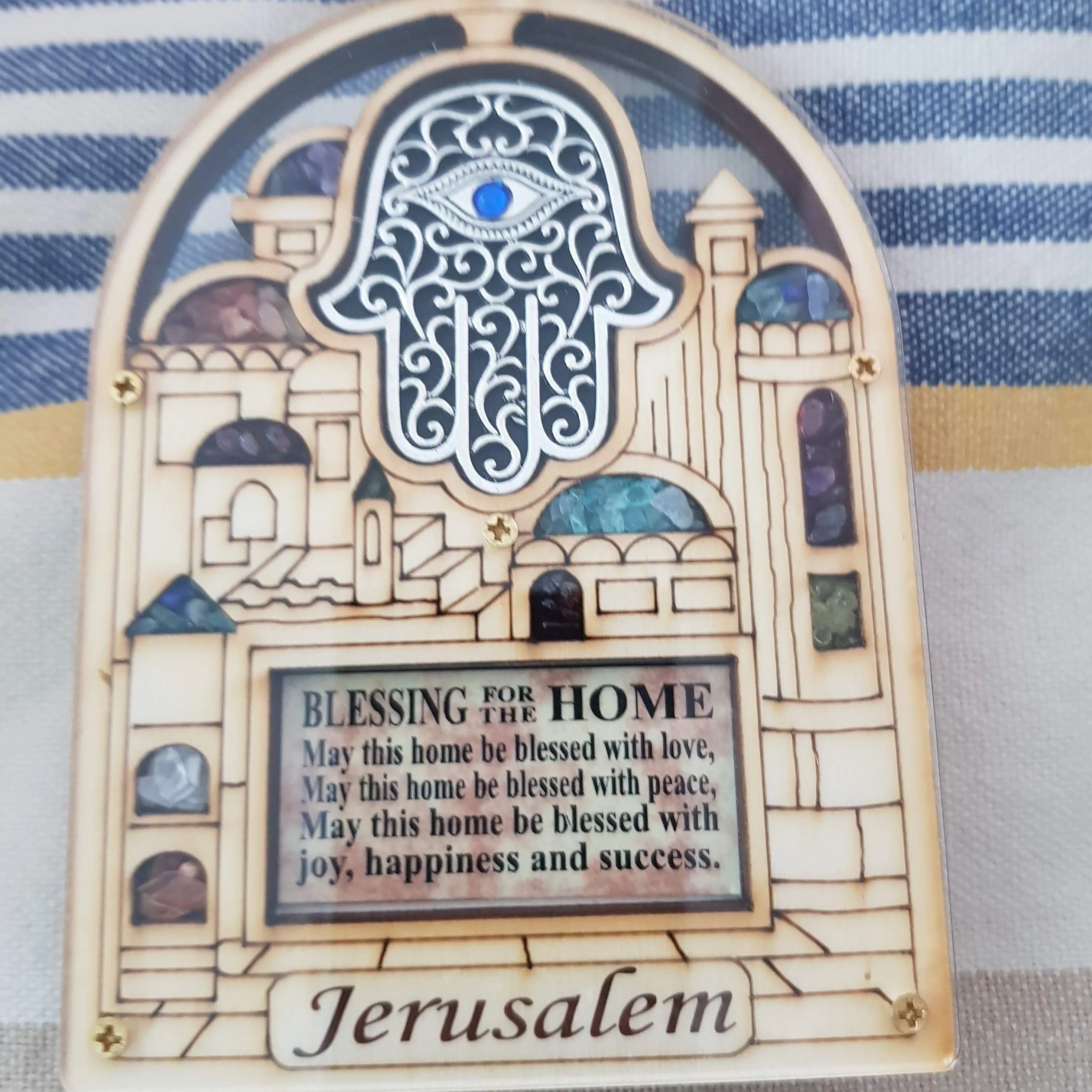 Jerusalem Hamsa for home. Blue eye Hamsa Home Blessing Israeli Jewish Gift 13cm x 9cm