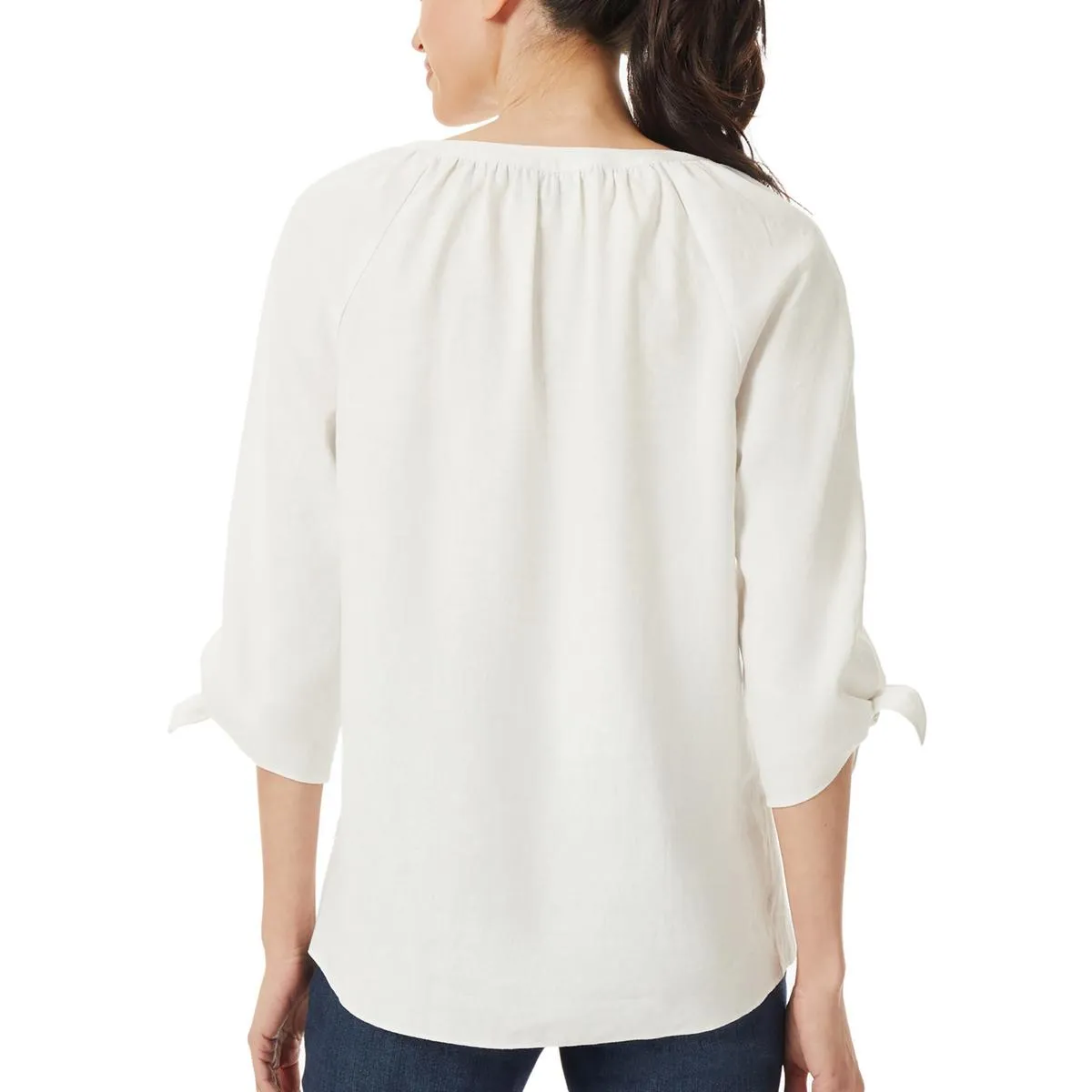 Jones New York Womens Linen Hi-Low Blouse