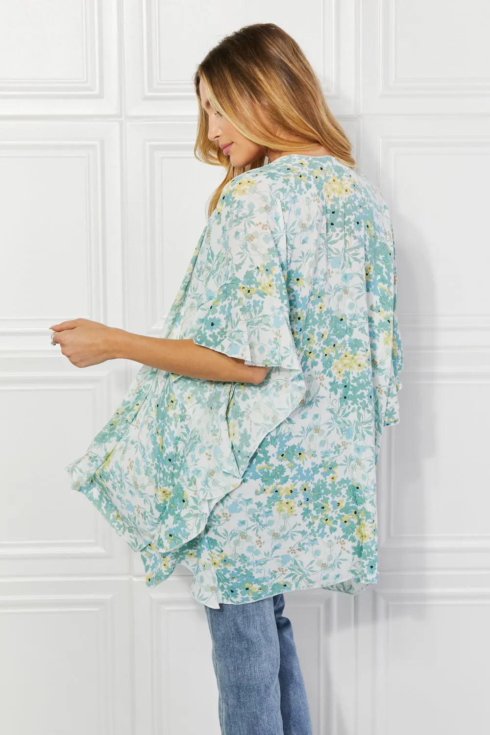 Justin Taylor Fields of Poppy Floral Kimono in Green